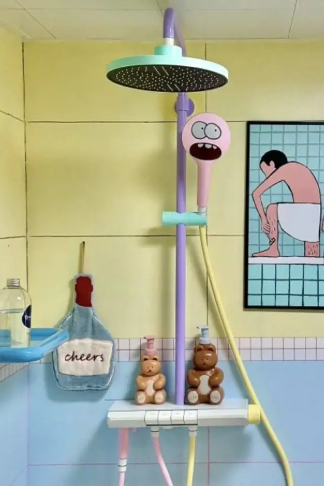 dopamine décor exemple salle de bain bleu et jaune pommeau de douche original dopamine décor exemple salle de bain bleu et jaune pommeau de douche original