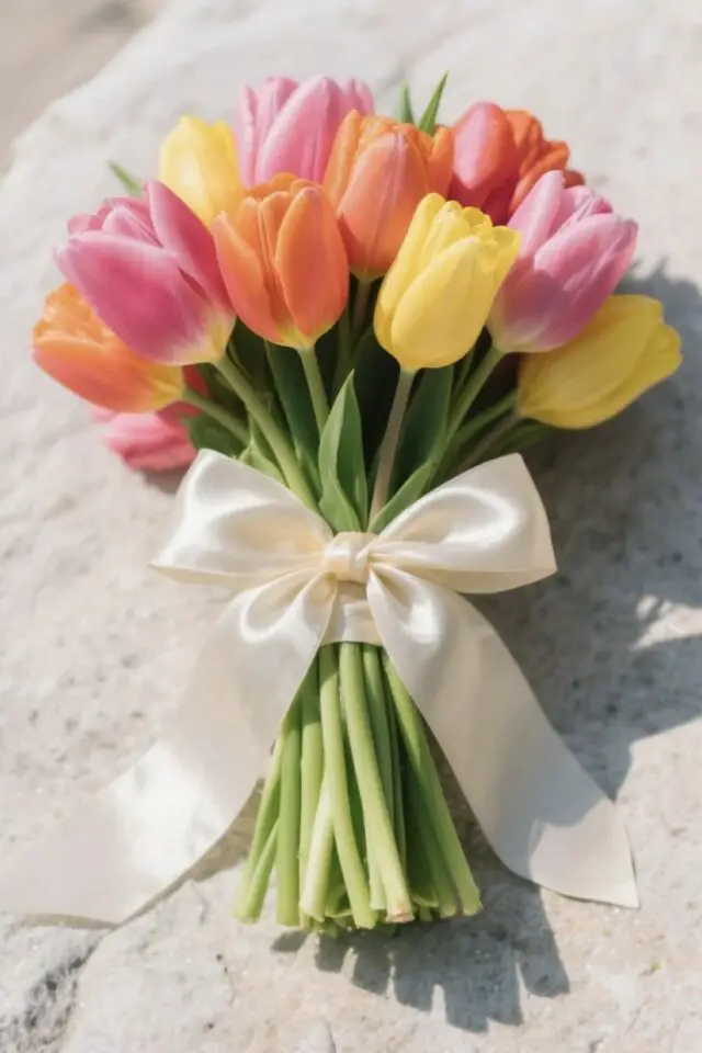 fleur de saison février Saint Valentin bouquet de tulipes colorées symboles 