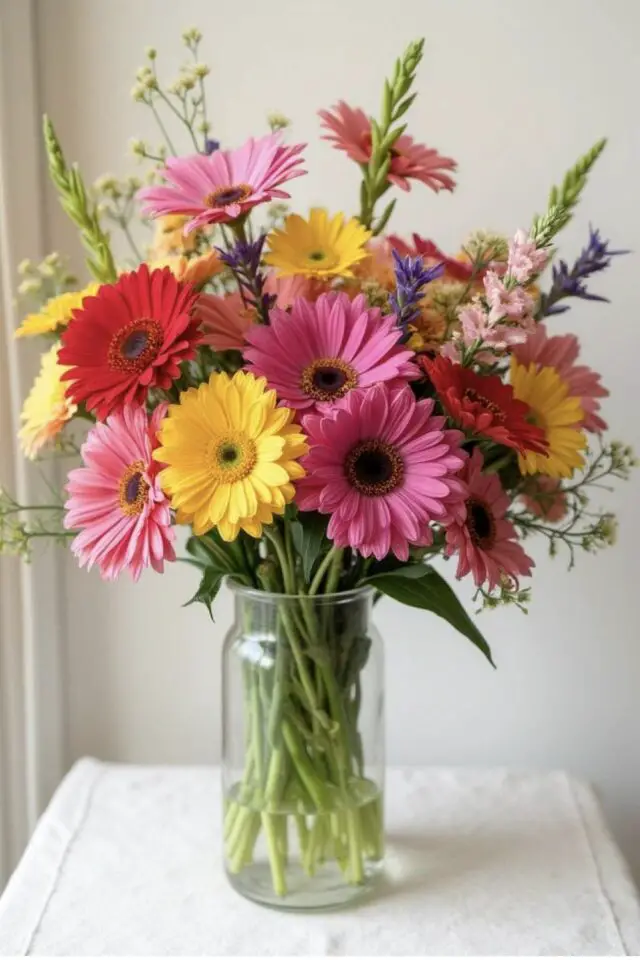 fleur de saison février Saint Valentin Gerberas grosses marguerites colorées 