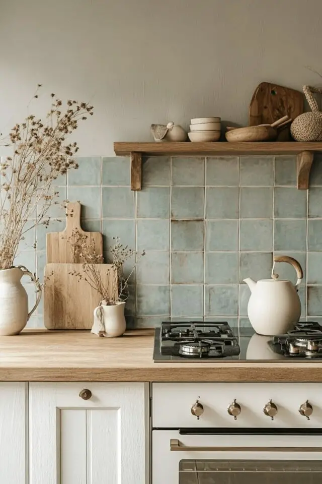 relooking cuisine rustique ambiance bord de mer moderne meuble peint en blanc crédence zellige bleu 