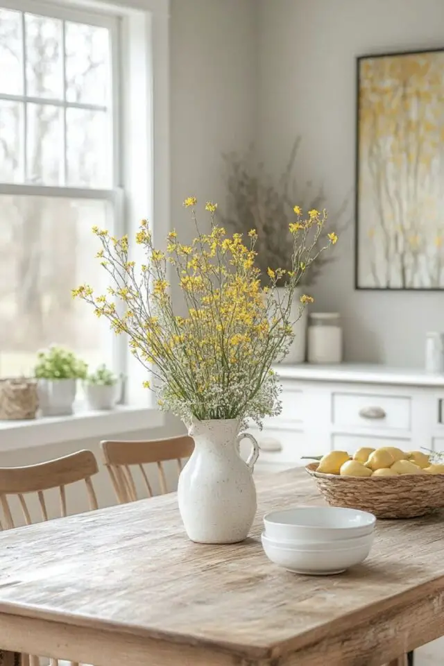 déco slow printemps idées cuisine table en bois salle à manger campagne 
