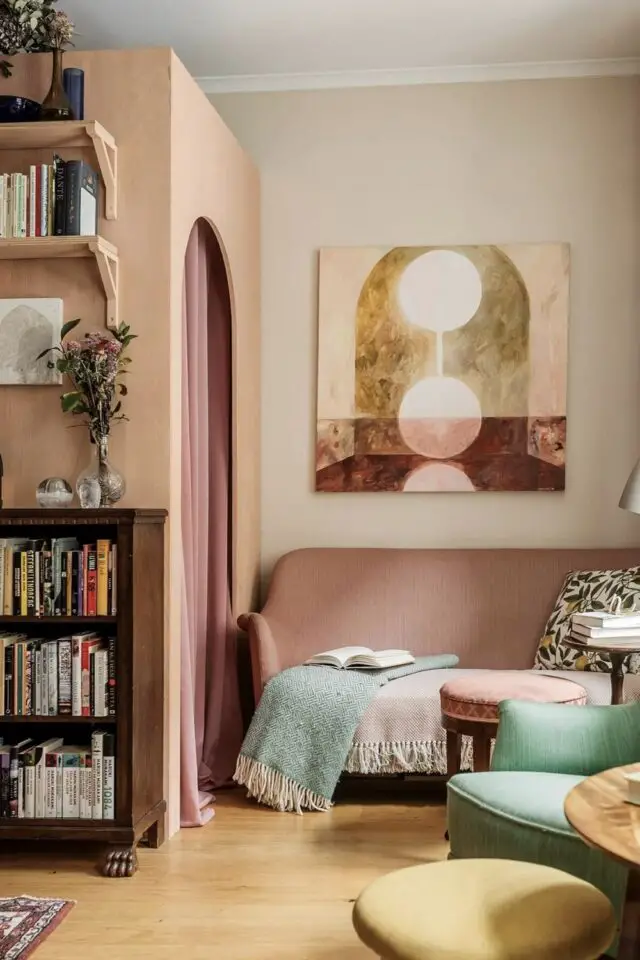 déco slow printemps idées salon rose et bleu pastel simple et chaleureux 