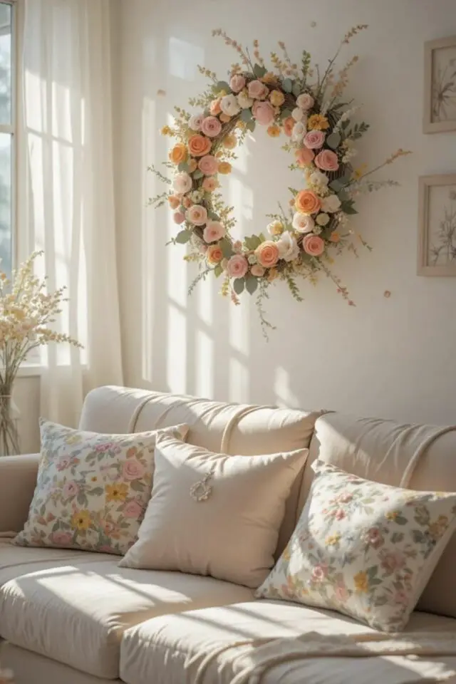 décoration intérieure fleur housse de coussin canapé motif floral printanier 