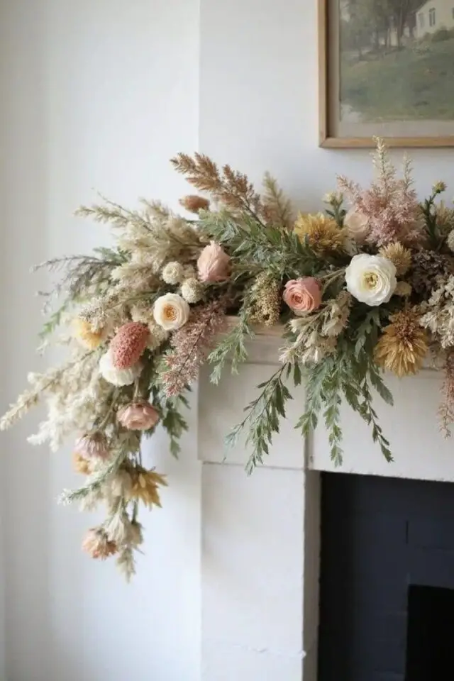 décoration intérieure fleur séchée déco de cheminée inspirations printanières 