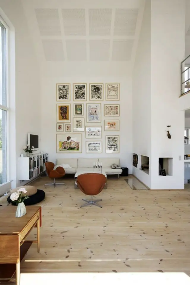 idée déco mur blanc salon séjour renfoncement galerie murale bien centrée et symétrique dessus du canapé idée déco mur blanc salon séjour renfoncement galerie murale bien centrée et symétrique dessus du canapé