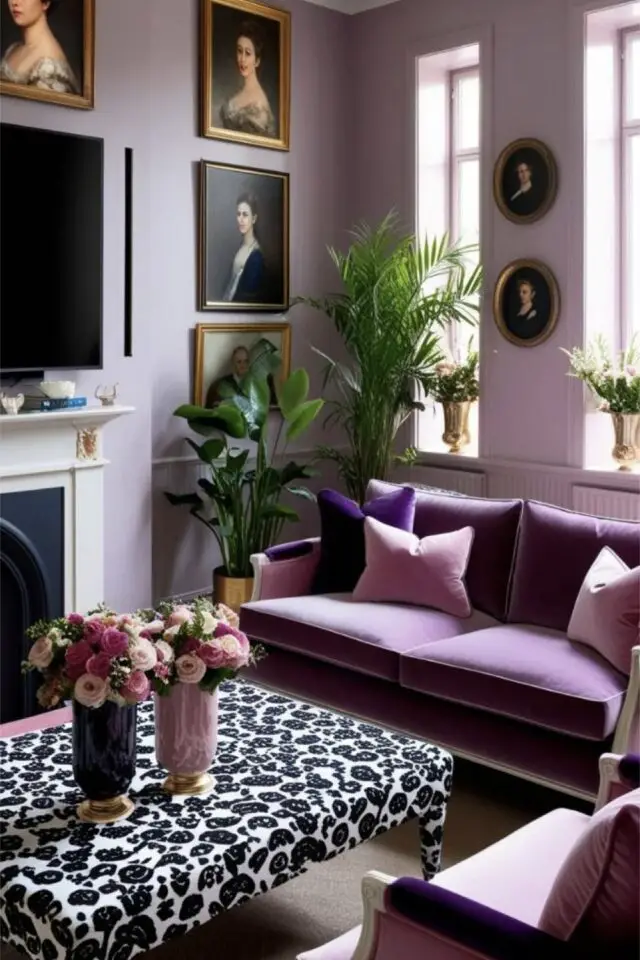 décoration salon couleur violet inspirations parme peinture mur canapé coordonné cheminée blanche table basse effet léopard décoration salon couleur violet inspirations parme peinture mur canapé coordonné cheminée blanche table basse effet léopard