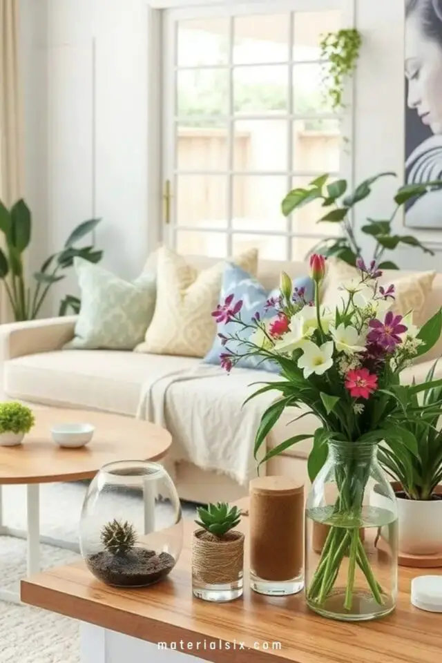 décorer le salon avec des fleurs idées à copier facile bouquet vase transparent table basse 