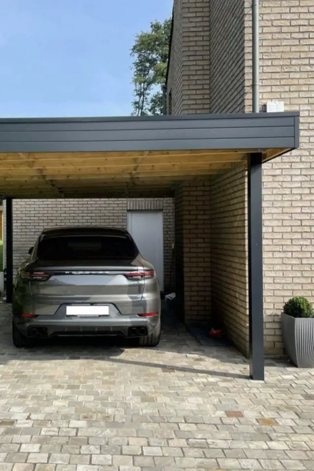 carport côté maison structure métal et bois moderne 