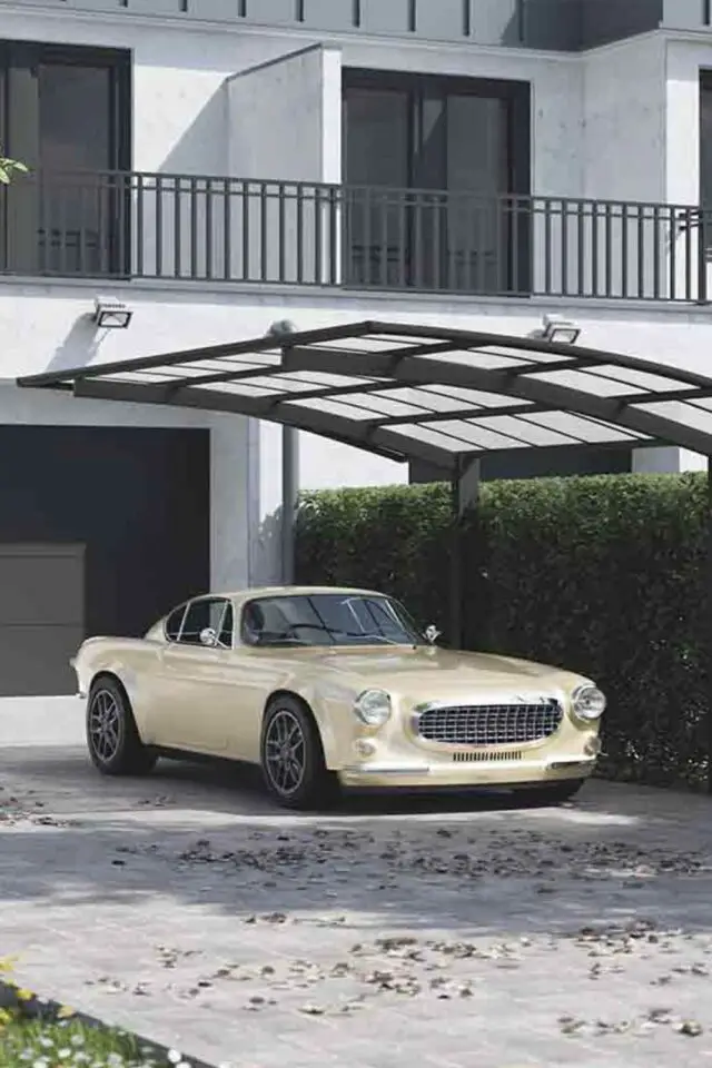 exemple carport en îlot métal et verre autoportant devanture garage 