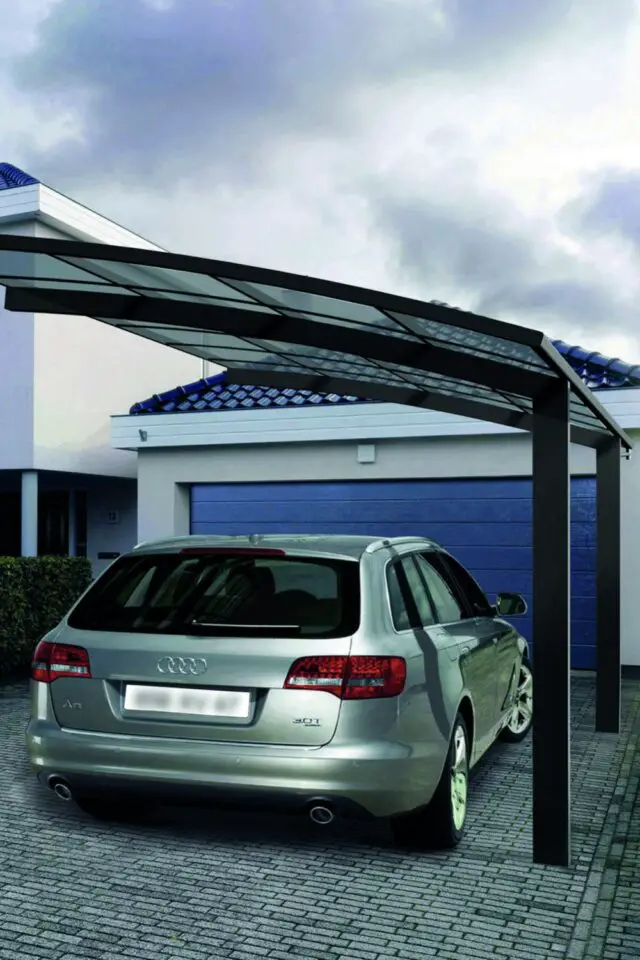 carport en aluminium et verre élégant autoportant indépendant en îlot 