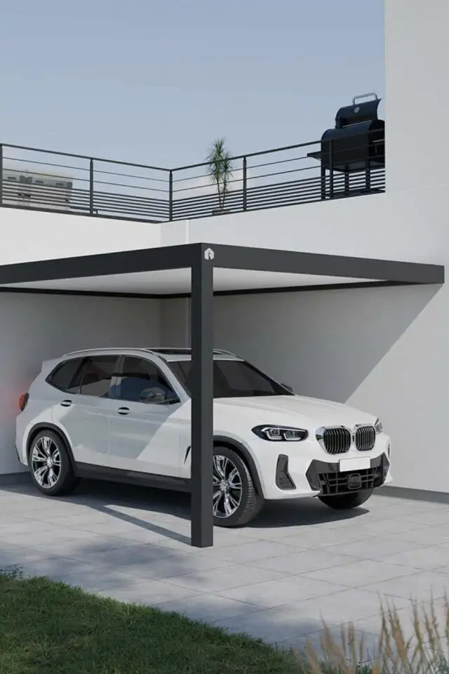 exemple carport en aluminium élégant moderne et simple toit plat adossé 2 murs 
