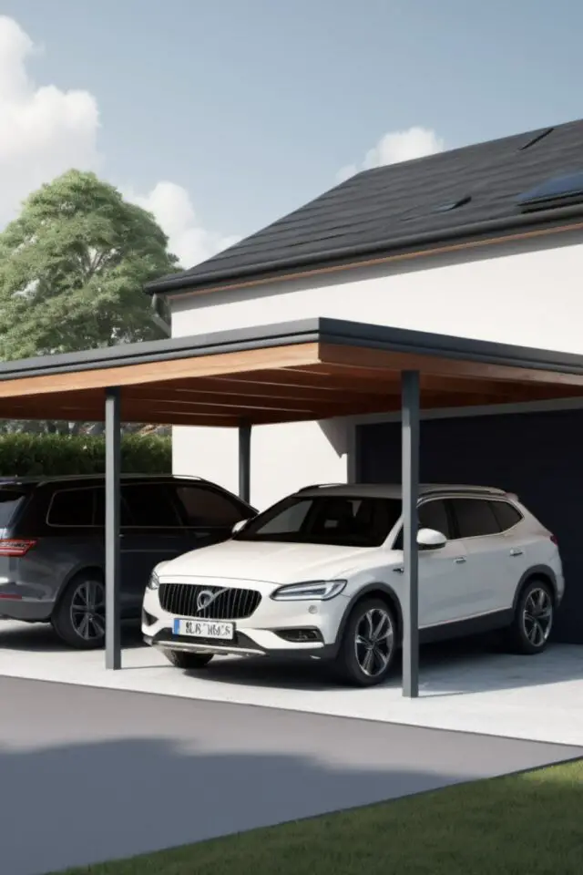 exemple carport adossé à la maison façade élégante bois et aluminium 2 voitures 