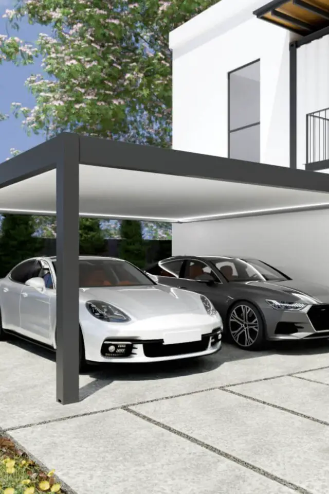 carport 2 voitures aménagement extérieur terrasse devant maison 