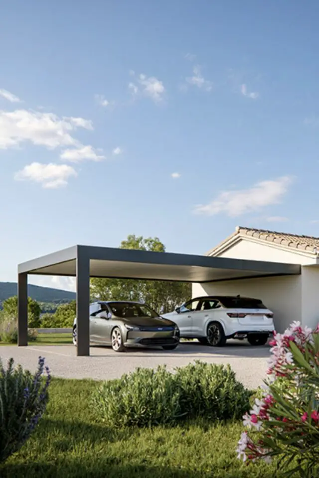 exemple carport pour 2 voitures adossé façade maison alternative garage parking couvert 