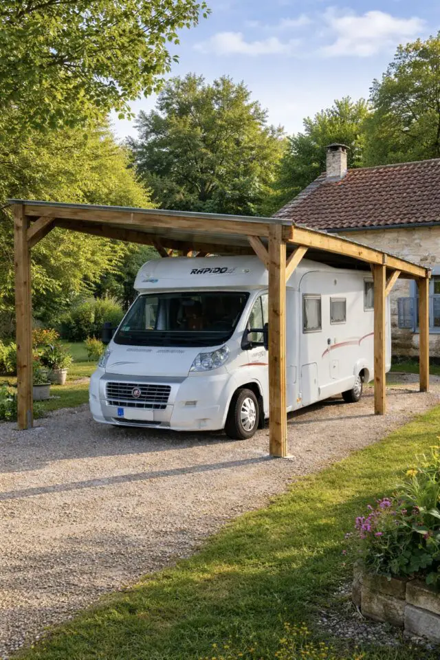 carport camping-car protection extérieur hiver aménagement bois pas cher 