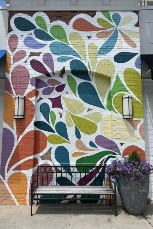 mur terrasse fresque peinture murale colorée banc pots de fleur appliques murales extérieures maison mur terrasse fresque peinture murale colorée banc pots de fleur appliques murales extérieures maison