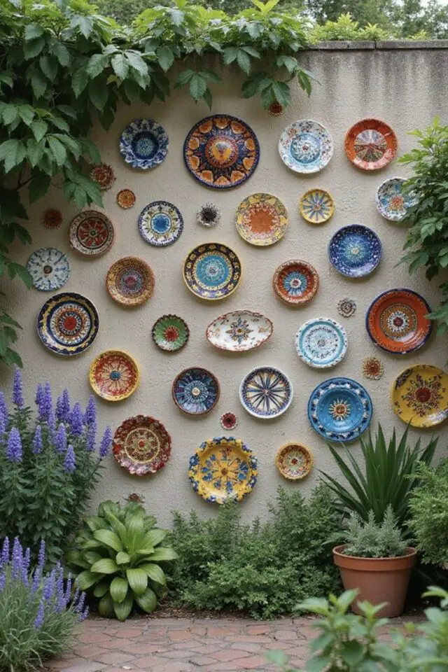 mur terrasse bohème chic évasion voyage collection d'assiette en poterie décorée souvenirs de vacances mur terrasse bohème chic évasion voyage collection d'assiette en poterie décorée souvenirs de vacances