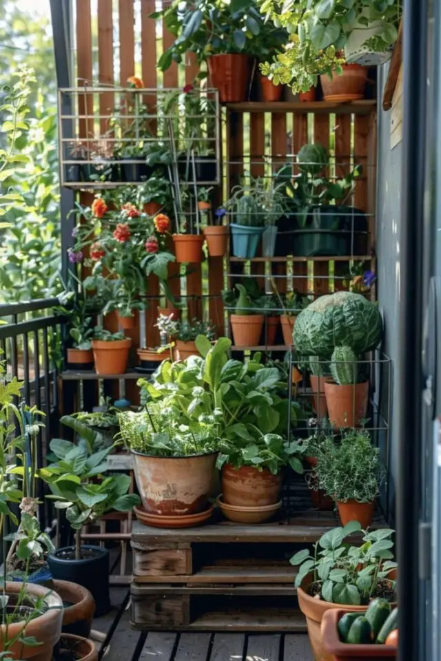 petit potager sur balcon culture en pot à la verticale récup de palette 