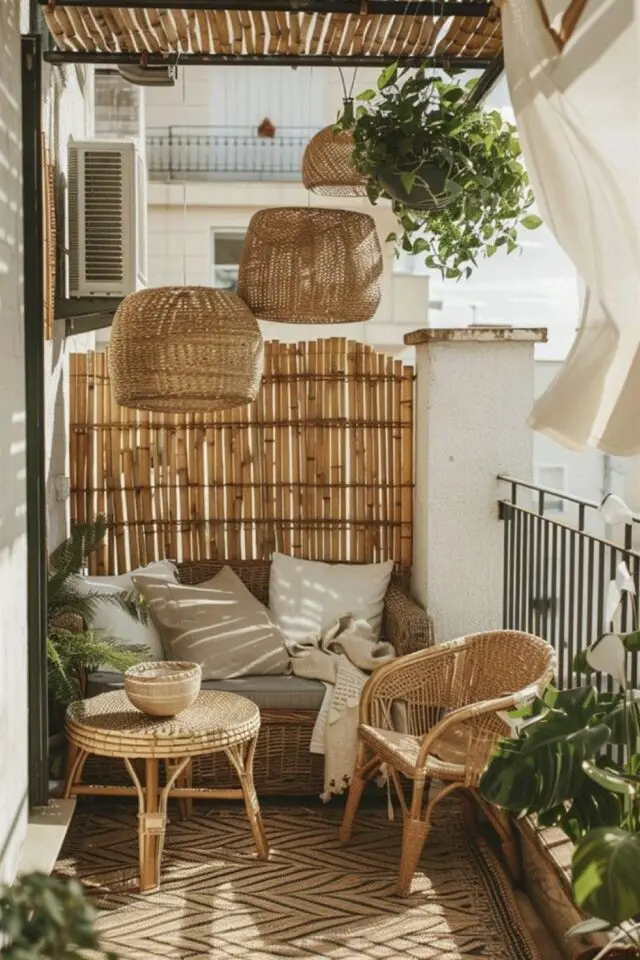 brise-vue naturel suspension balbou petit mobilier de jardin naturel balcon moderne extérieur idées déco 