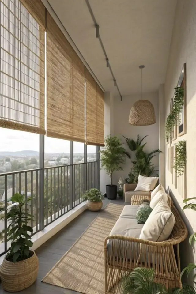 stores en bambou balcon moderne extérieur idées déco protection rayon du soleil et de la chaleur simple
