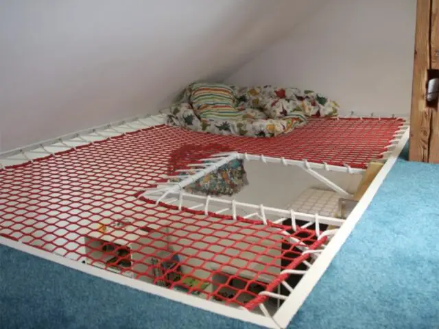 filet suspendu aménagement intérieur optimisation d'espace combles mailles tressées 45 mm rouge - Laçage 10 mm blanc