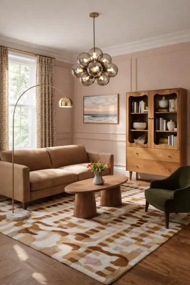 idée salon meuble en bois table basse oblongue vitrine ancienne esprit chic et contemporain 