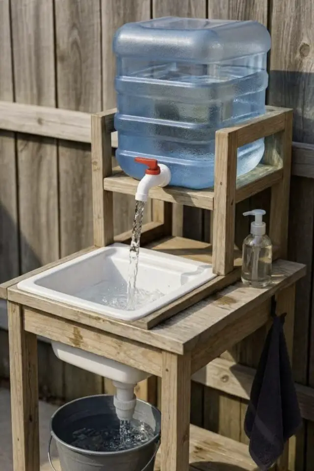 organisation chalet de jardin créer un point d'eau indépendant pour jardiner laver les outils récup idée 