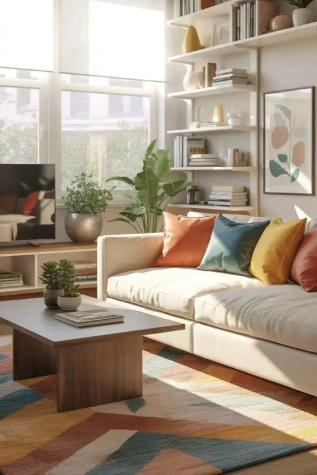 idées faciles et rapides pour relooker le salon séjour changement coussins et tapis pour une touche de couleurs