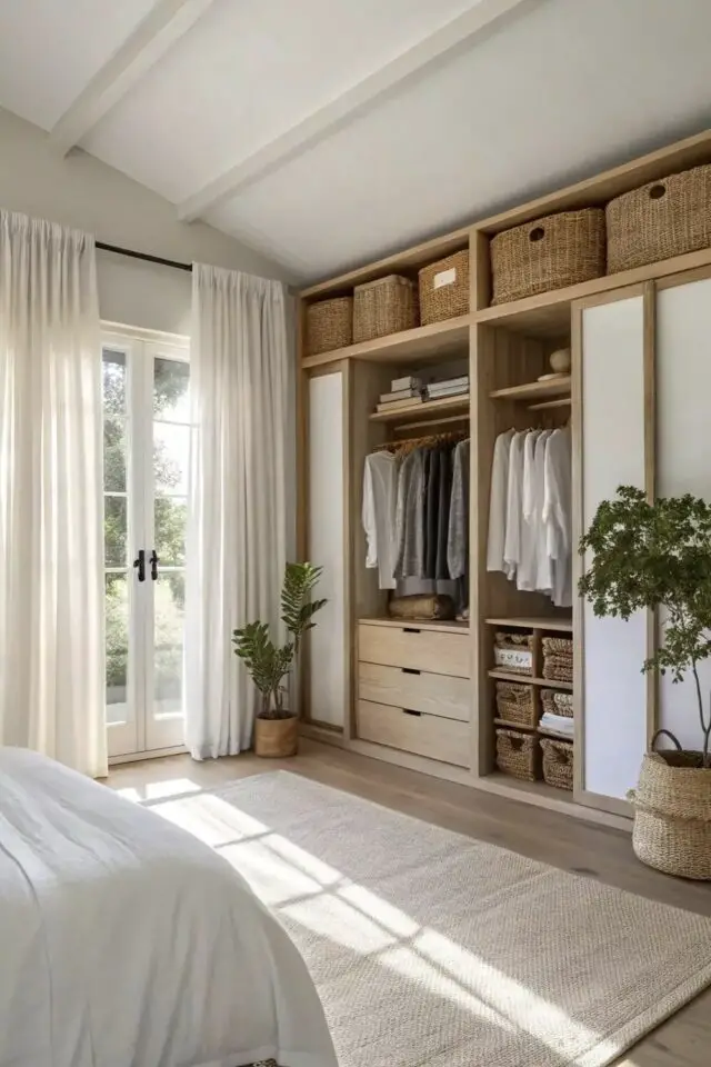 gain de place chambre adulte utiliser tout un mur pour créer un dressing 