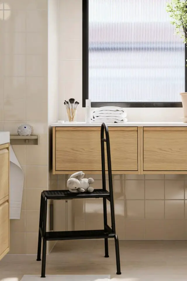 salle de bain pratique mobilité réduite marchepied avec rampe pour se soutenir solution pas cher IKEA 