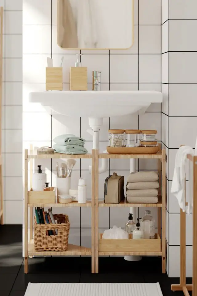 idée salle de bain logement location meuble sous lavabo en bois pas cher et pratique appoint de rangement sans travaux 