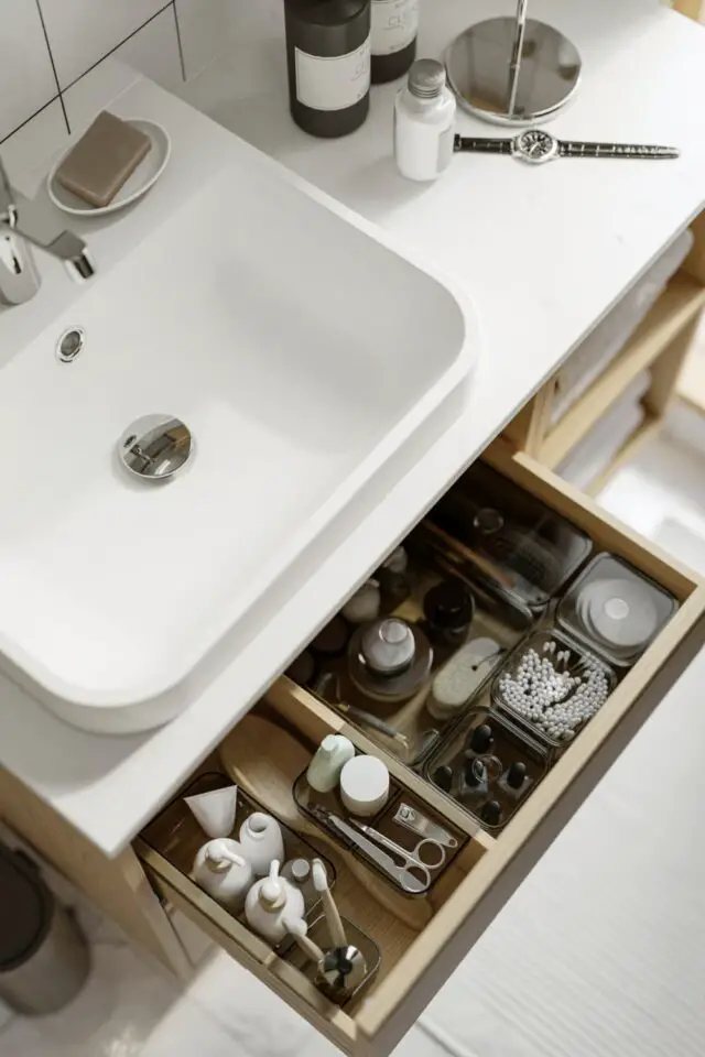 organiseur de tiroir de salle de bain boite de rangement transparente et pratique IKEA 