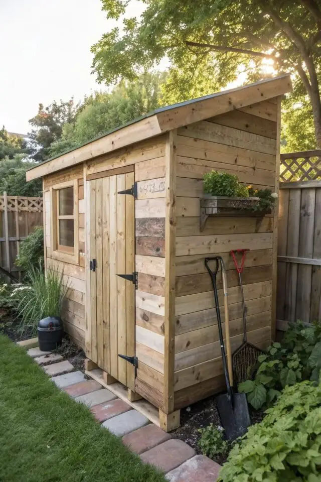 petit chalet de jardin fabriqué avec du bois de palette idée aménagement extérieur à copier DIY bricolage fait maison 