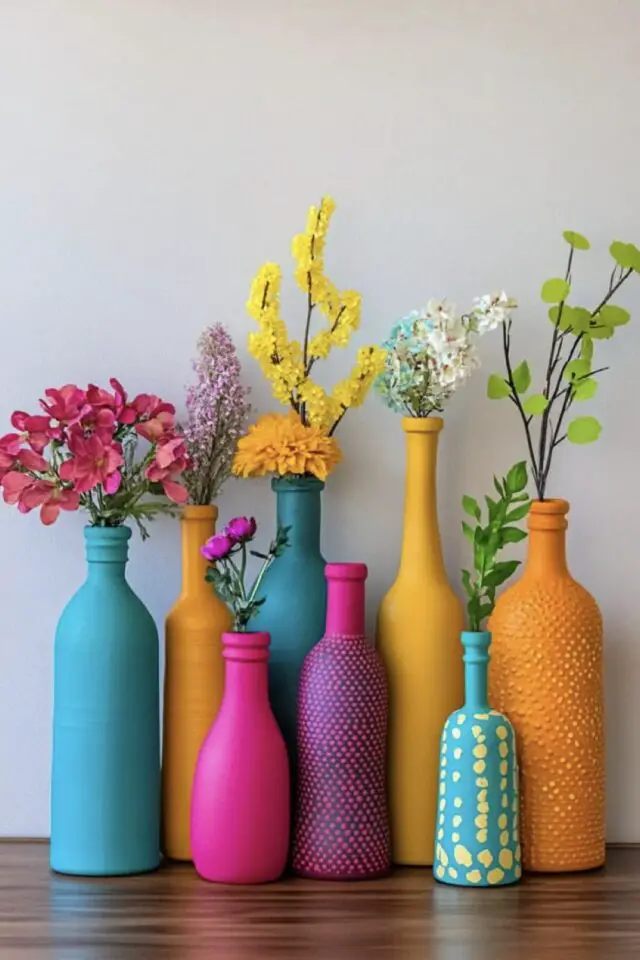 bricolage déco récup peinture bouteille pour les transformer en vase coloré DIY facile bricolage déco récup peinture bouteille pour les transformer en vase coloré DIY facile