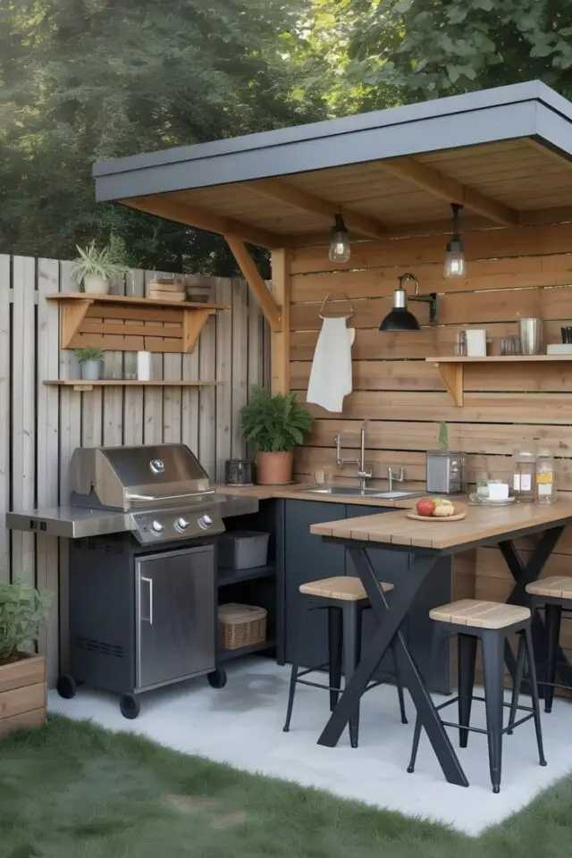 nettoyage extérieur printemps début d'été coin repas terrasse couverte avec barbecue et table nettoyage extérieur printemps début d'été coin repas terrasse couverte avec barbecue et table