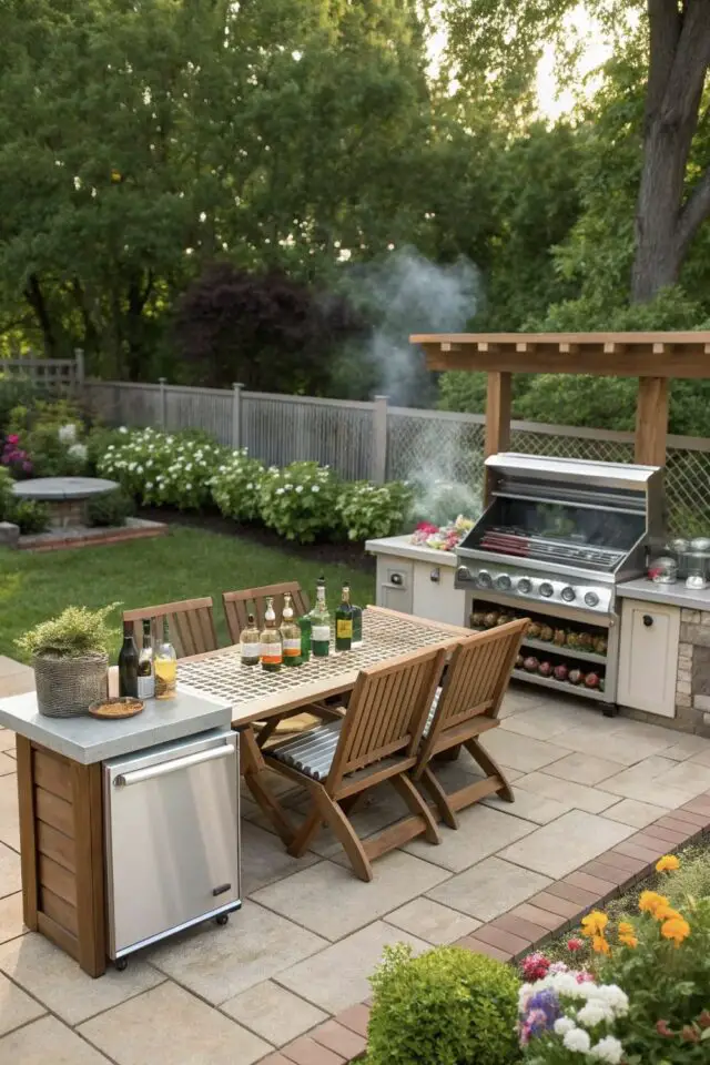 nettoyer terrasse aménager coin cuisine extérieur avec barbecue ambiance conviviale repas en extérieur table en bois nettoyer terrasse aménager coin cuisine extérieur avec barbecue ambiance conviviale repas en extérieur table en bois