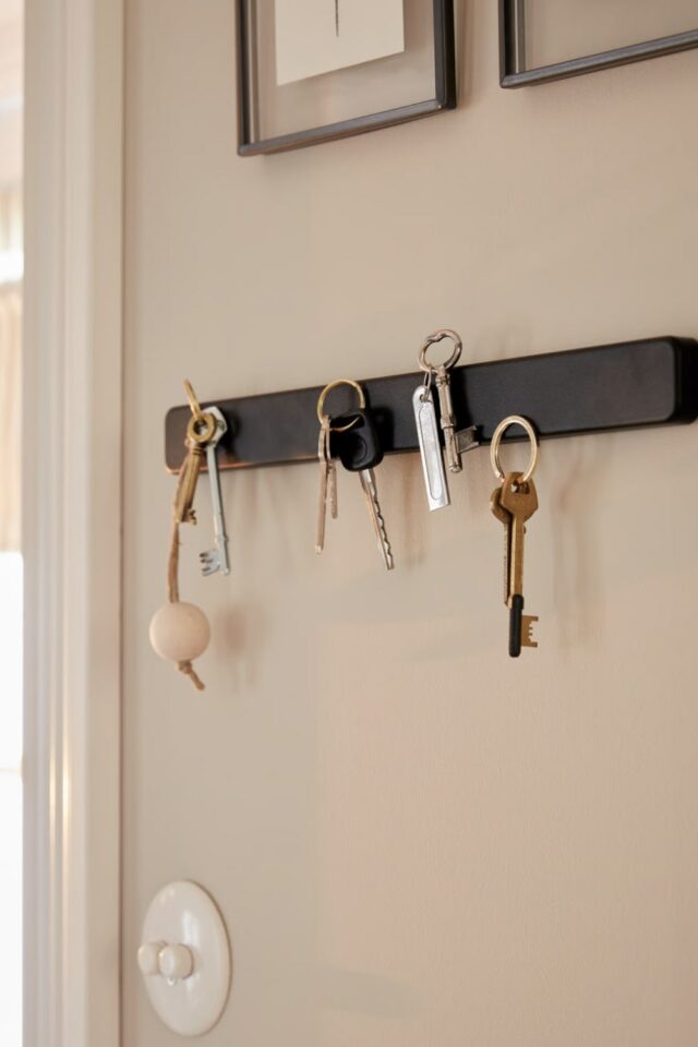 Astuce IKEA petite entrée détournement d'objet barre aimantée pour ranger les clefs au mur idée pas cher et simple à copier Astuce IKEA petite entrée détournement d'objet barre aimantée pour ranger les clefs au mur idée pas cher et simple à copier
