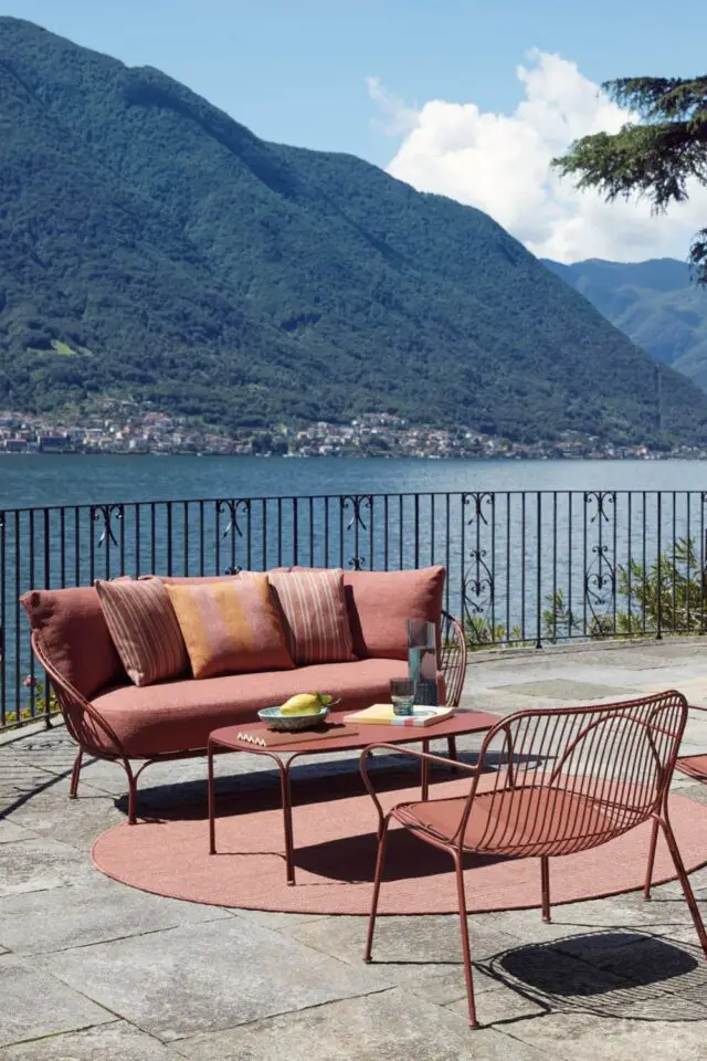 Canapé de jardin 2 places terracotta métal tissu L 162 cm design moderne Kartell Canapé de jardin 2 places terracotta métal tissu L 162 cm design moderne Kartell
