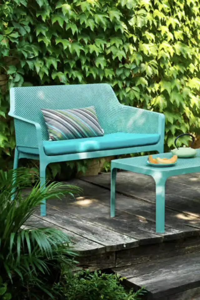 Salon de jardin en plastique design Banc avec dossier vert Empilable L 116 cm terrasse moderne et contemporaine Salon de jardin en plastique design Banc avec dossier vert Empilable L 116 cm terrasse moderne et contemporaine