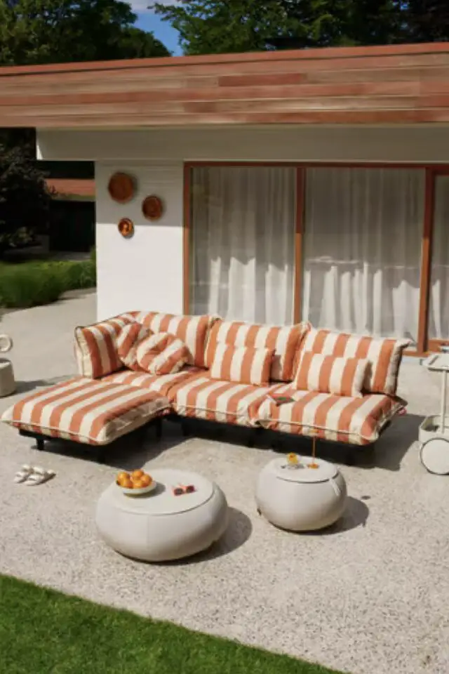 Canapé de jardin à rayures orange et blanc FATBOY design modern confortable Canapé de jardin à rayures orange et blanc FATBOY design modern confortable