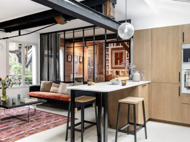 salon ouvert sur la cuisine architecture intérieure verrière industrielle pour séparer la chambre à coucher salon ouvert sur la cuisine architecture intérieure verrière industrielle pour séparer la chambre à coucher