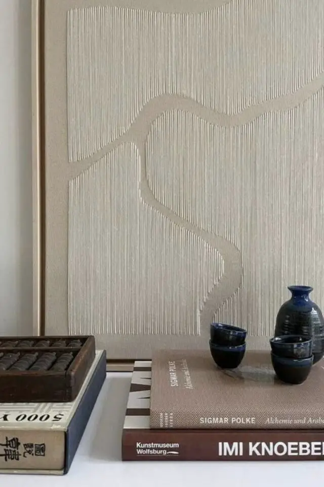 tableau déco à poser sur le buffet DIY relief élégant et fin ton sur ton idée ambiance slow et minimaliste 