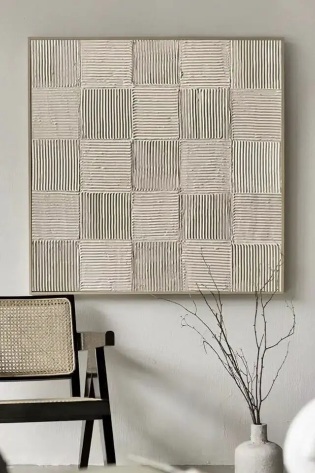 toile déco à faire soi-même avec du plâtre texture géométrique irrégulière décoration moderne et tendance 