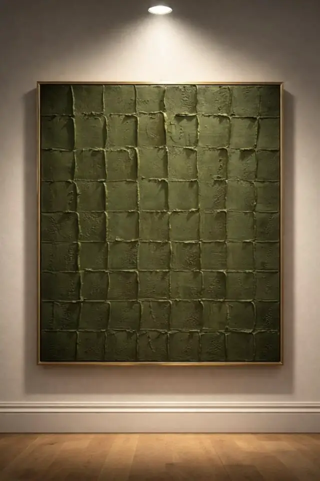 idée décoration murale toile à relooker soi-même avec du plâtre coloré en vert motif carreaux irrégulier style moderne et organique 