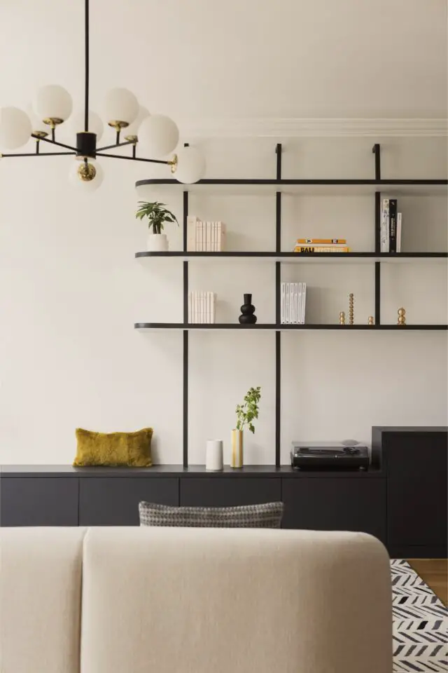 détail d'un meuble de salon réalisé sur mesure qui comprend la télévision une bibliothèque et un meuble d'angle bureau détail d'un meuble de salon réalisé sur mesure qui comprend la télévision une bibliothèque et un meuble d'angle bureau