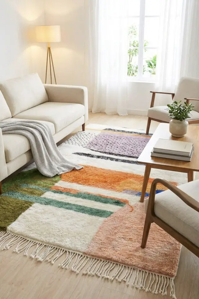 petit tapis blanc et motif coloré moderne pour petit salon idée déco conseil entretien et nettoyage berbère contemporain petit tapis blanc et motif coloré moderne pour petit salon idée déco conseil entretien et nettoyage berbère contemporain