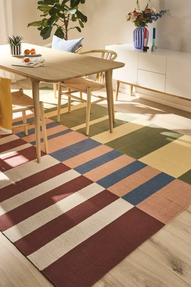 tapis moderne et coloré multicolore rayures décoration salle à manger touche de couleur tapis moderne et coloré multicolore rayures décoration salle à manger touche de couleur