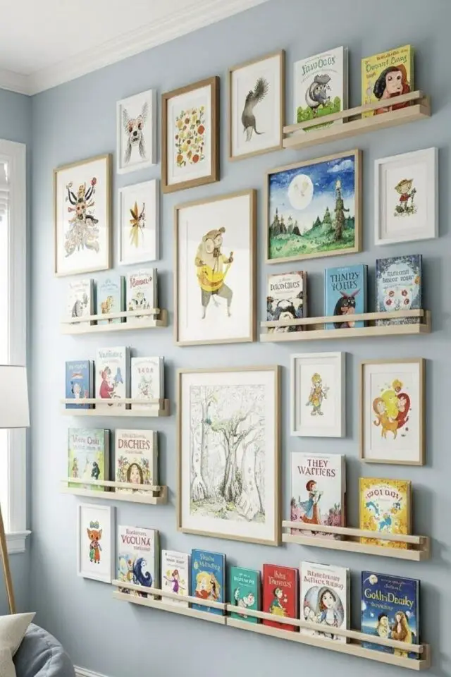 chambre petit garçon idée décoration murale tendance affiches encadrées et étagères pour créer une bibliothèque chambre petit garçon idée décoration murale tendance affiches encadrées et étagères pour créer une bibliothèque