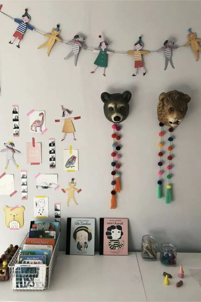 petite déco murale facile enfant guirlande bonhommes masque animaux boules de feutre colorée masking. tape photomaton petite déco murale facile enfant guirlande bonhommes masque animaux boules de feutre colorée masking. tape photomaton