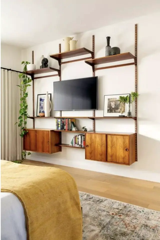 meuble mural vintage années 50 mid century modern chambre à coucher écran de télévision 